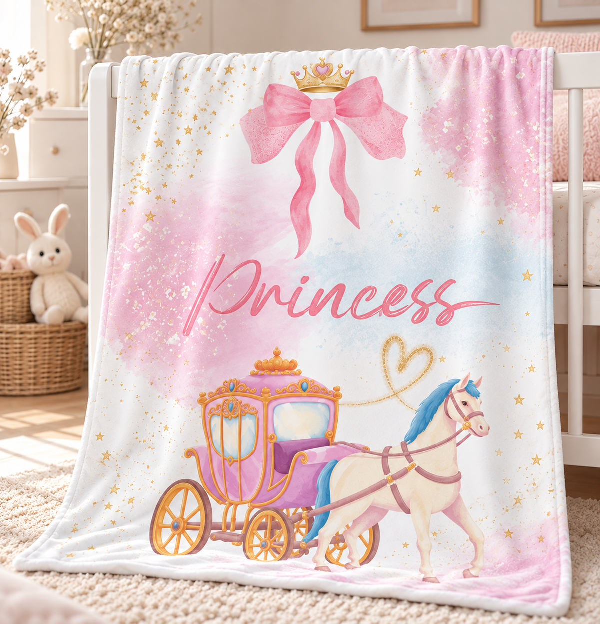 pink princess carriage baby swaddle blanket product image 1