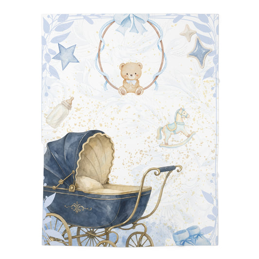 blue teddy bear baby swaddle blanket vintage pram product image 2
