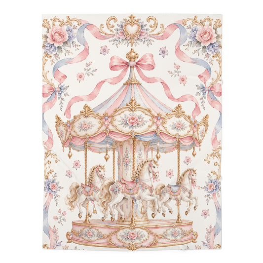 pink vintage carousel baby swaddle blanket product image 2