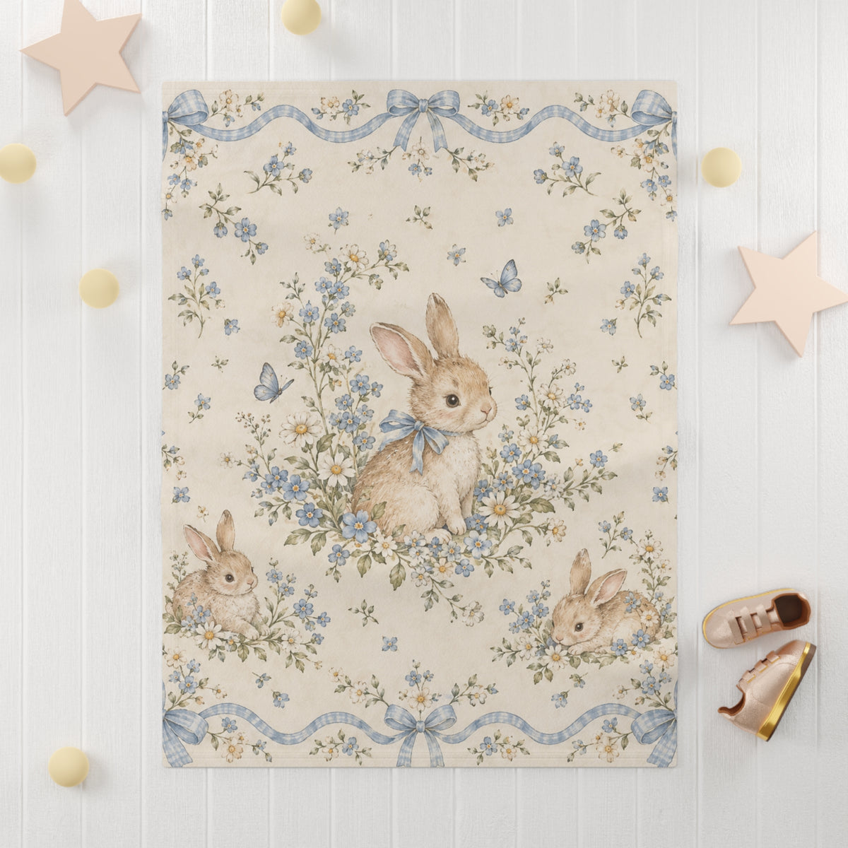vintage bunny floral baby blanket product image 4