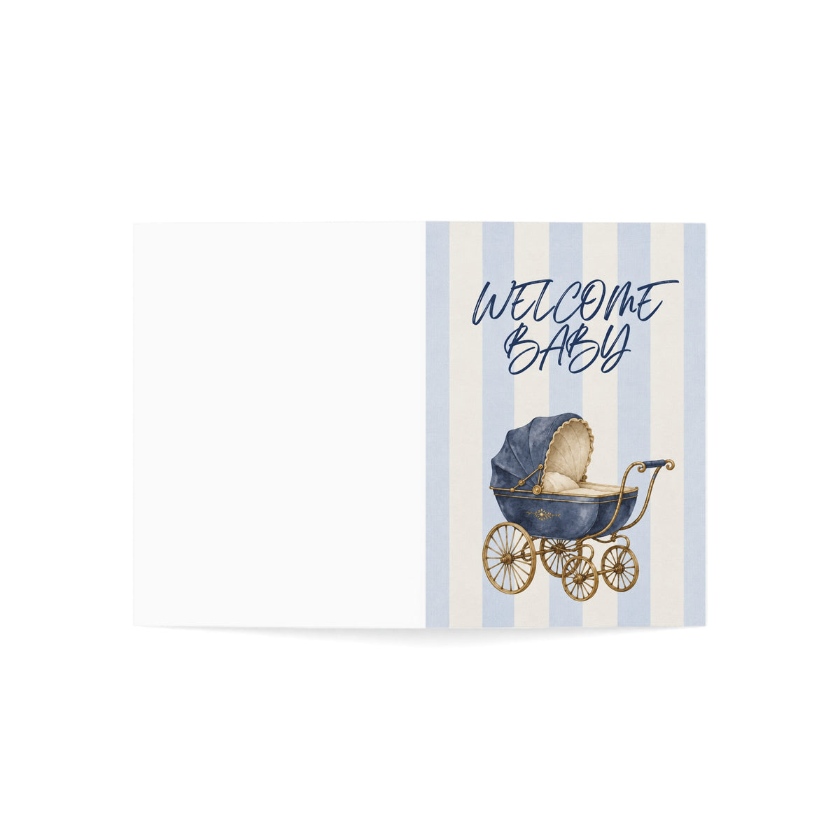 Welcome Baby Card — Blue Vintage Pram Newborn Greeting Card (1/10/30/50 pcs) printed greeting card design for welcoming a new baby (image 21)