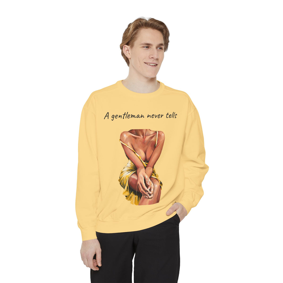 A Gentleman Never Tells Sweatshirt | Garment-Dyed Graphic Crewneck