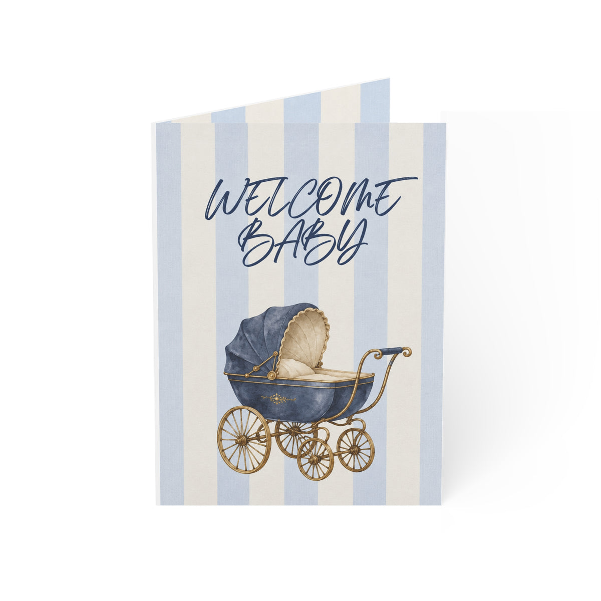 blue vintage pram welcome baby greeting card product image 2