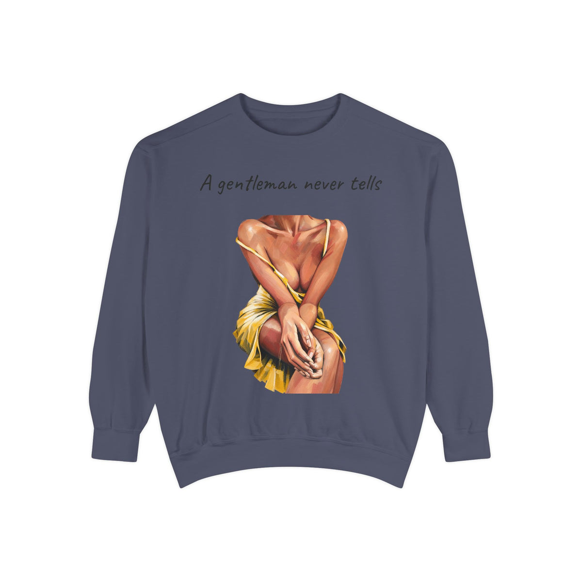 Vintage-inspired A Gentleman Never Tells sweatshirt product mockup
