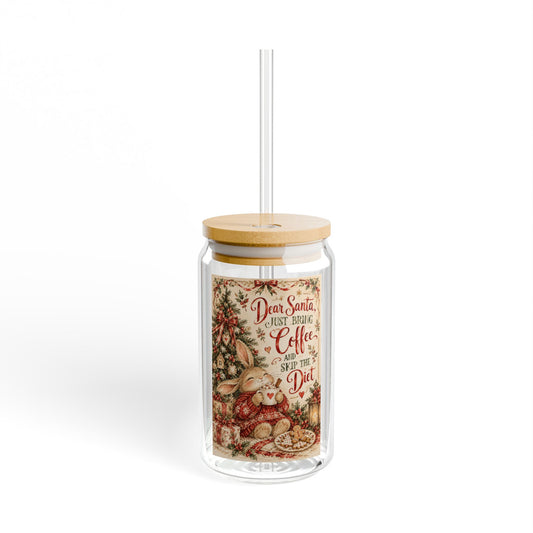 16 oz sipper glass product photo with lid and straw (image 2)