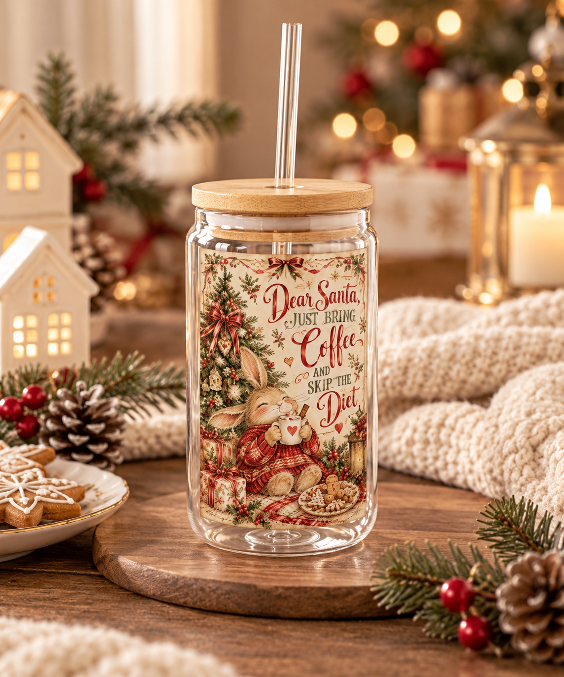 Sipper Glass, 16oz glass with lid and straw (image 1)