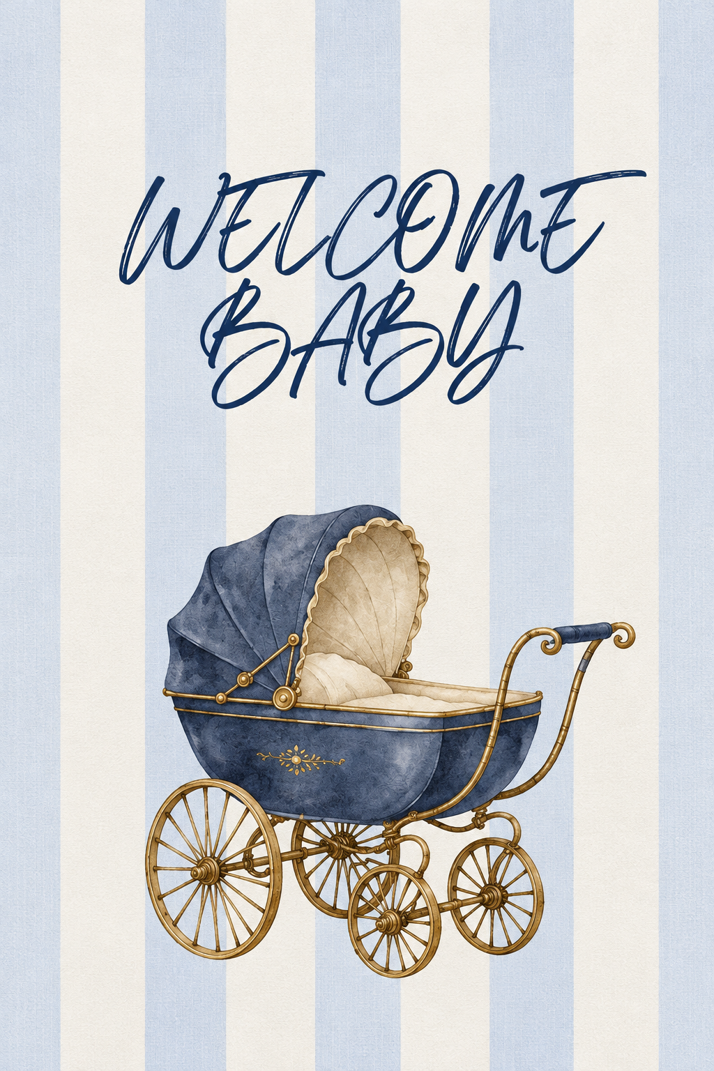 blue vintage pram welcome baby greeting card product image 1