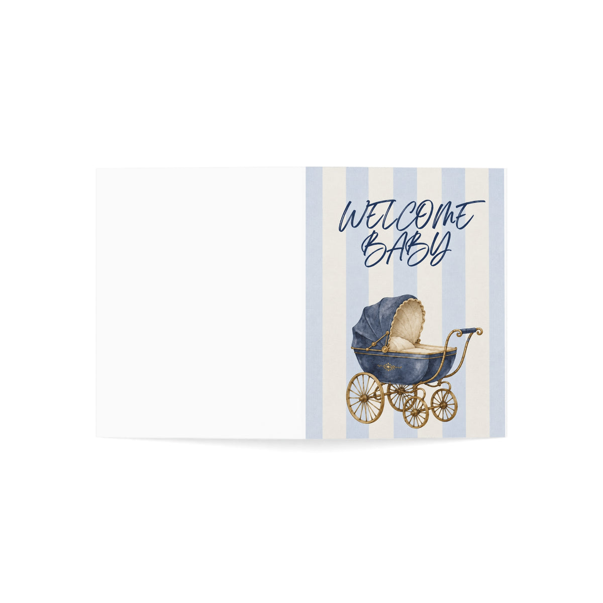 Welcome Baby Card — Blue Vintage Pram Newborn Greeting Card (1/10/30/50 pcs) printed greeting card design for welcoming a new baby (image 24)