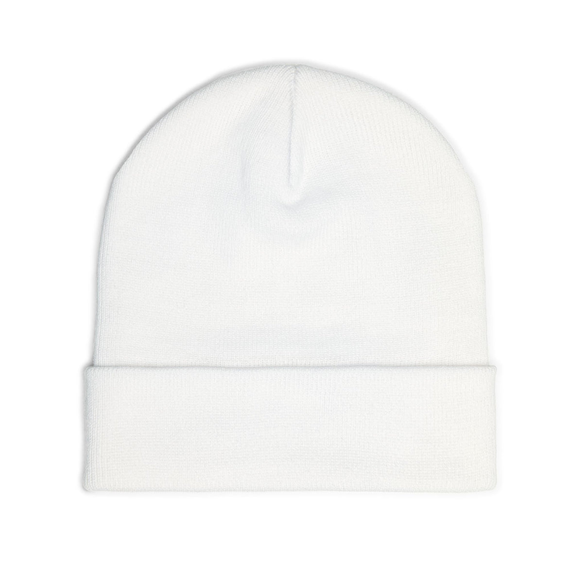 NOSTALGIA white cuffed knit beanie with black lettering, product photo view 12