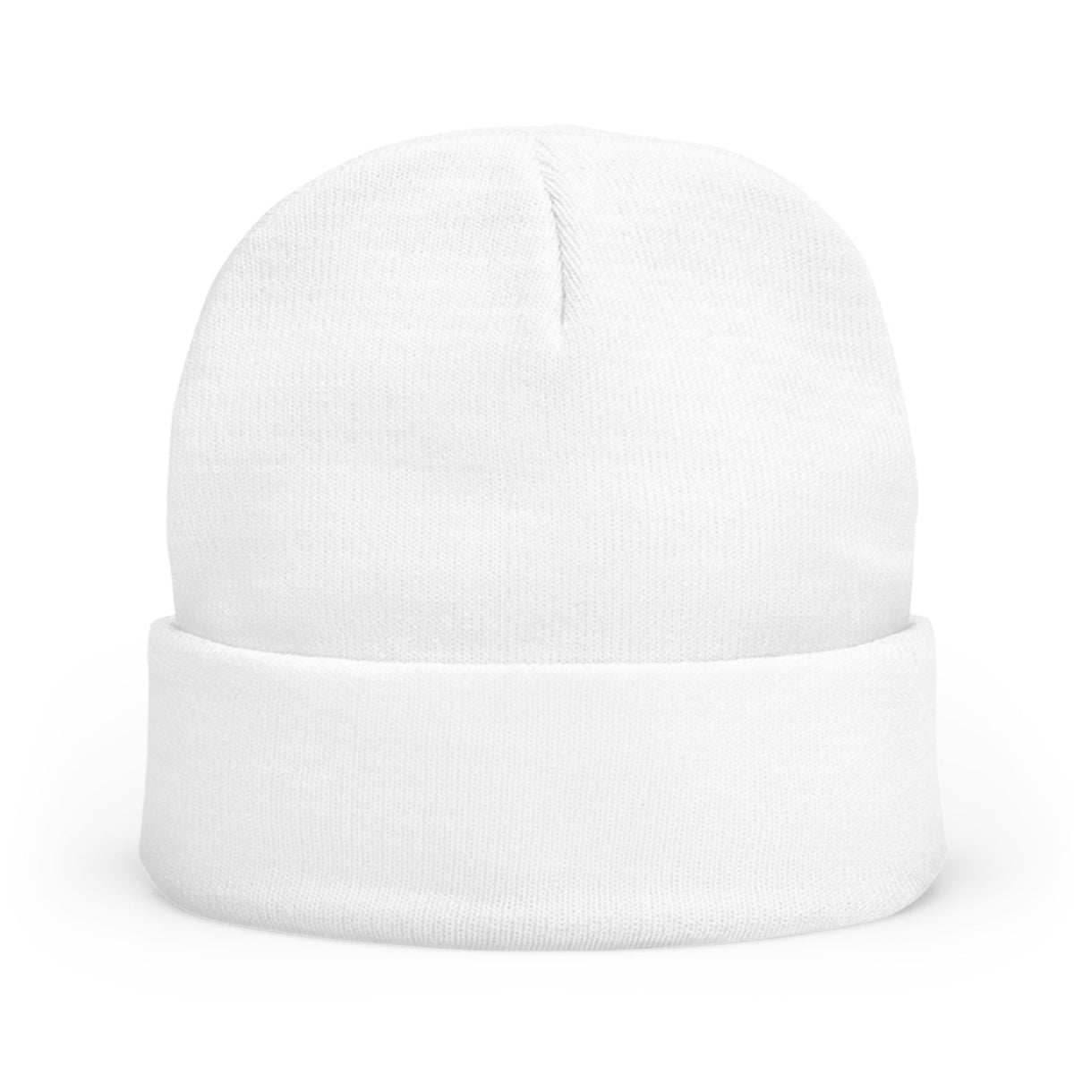 NOSTALGIA white cuffed knit beanie with black lettering, product photo view 10