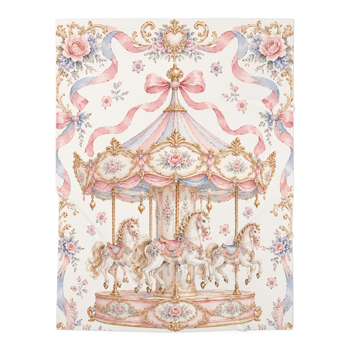 pink vintage carousel baby swaddle blanket product image 2