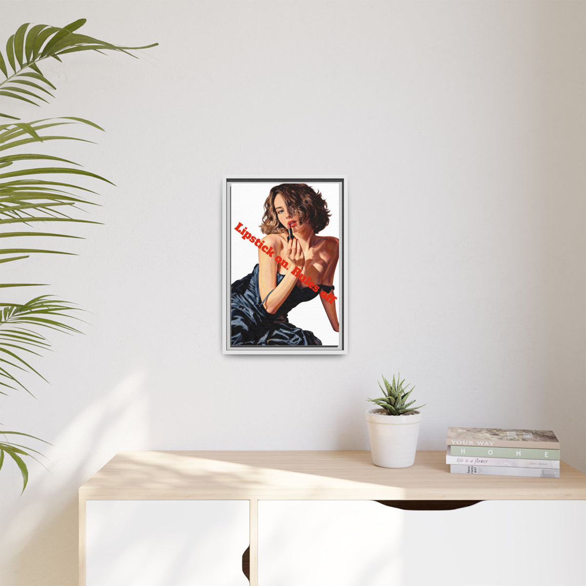 Framed canvas wall art with colorful printed design
