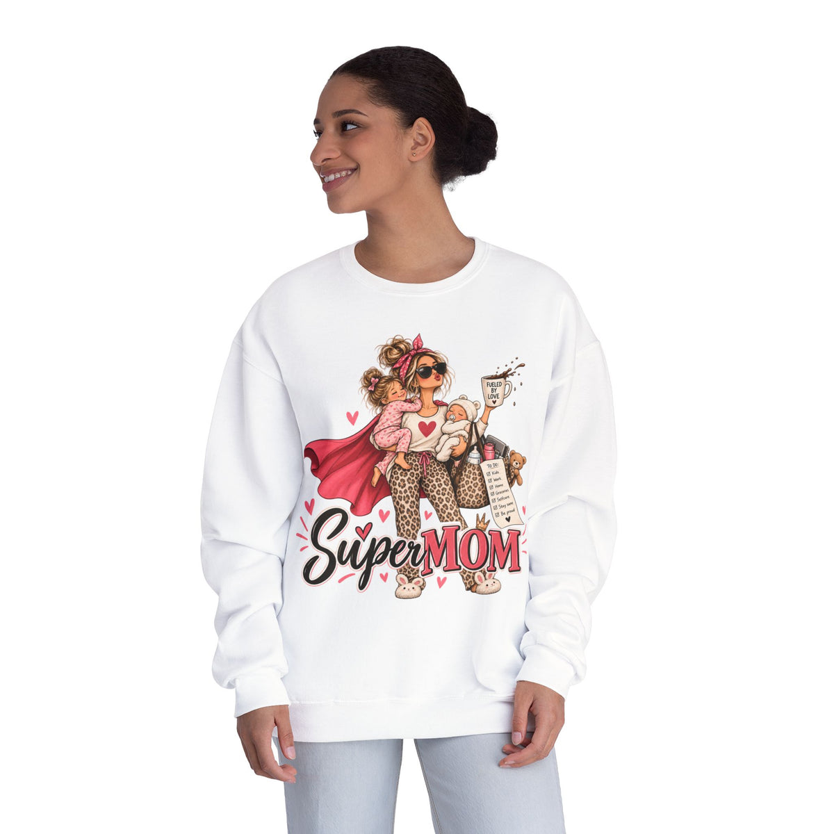 SuperMOM Crewneck Sweatshirt graphic design on casual apparel (image 13)