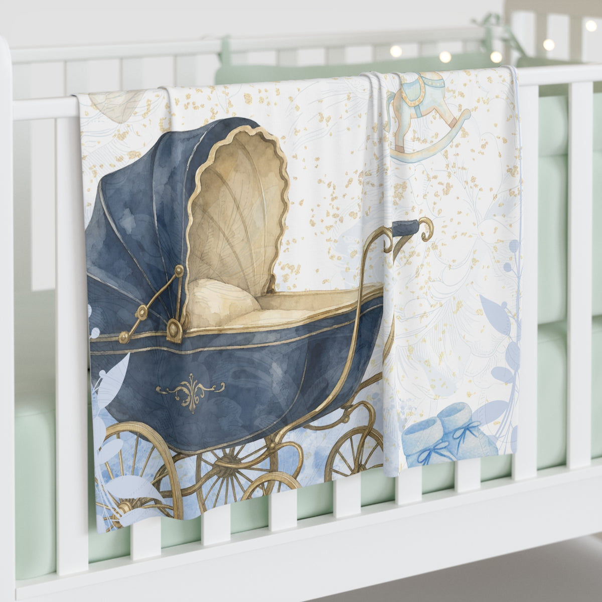 blue teddy bear baby swaddle blanket vintage pram product image 4