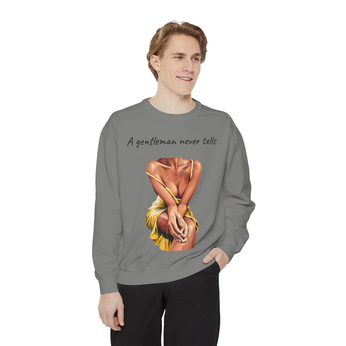 A Gentleman Never Tells Sweatshirt | Garment-Dyed Graphic Crewneck