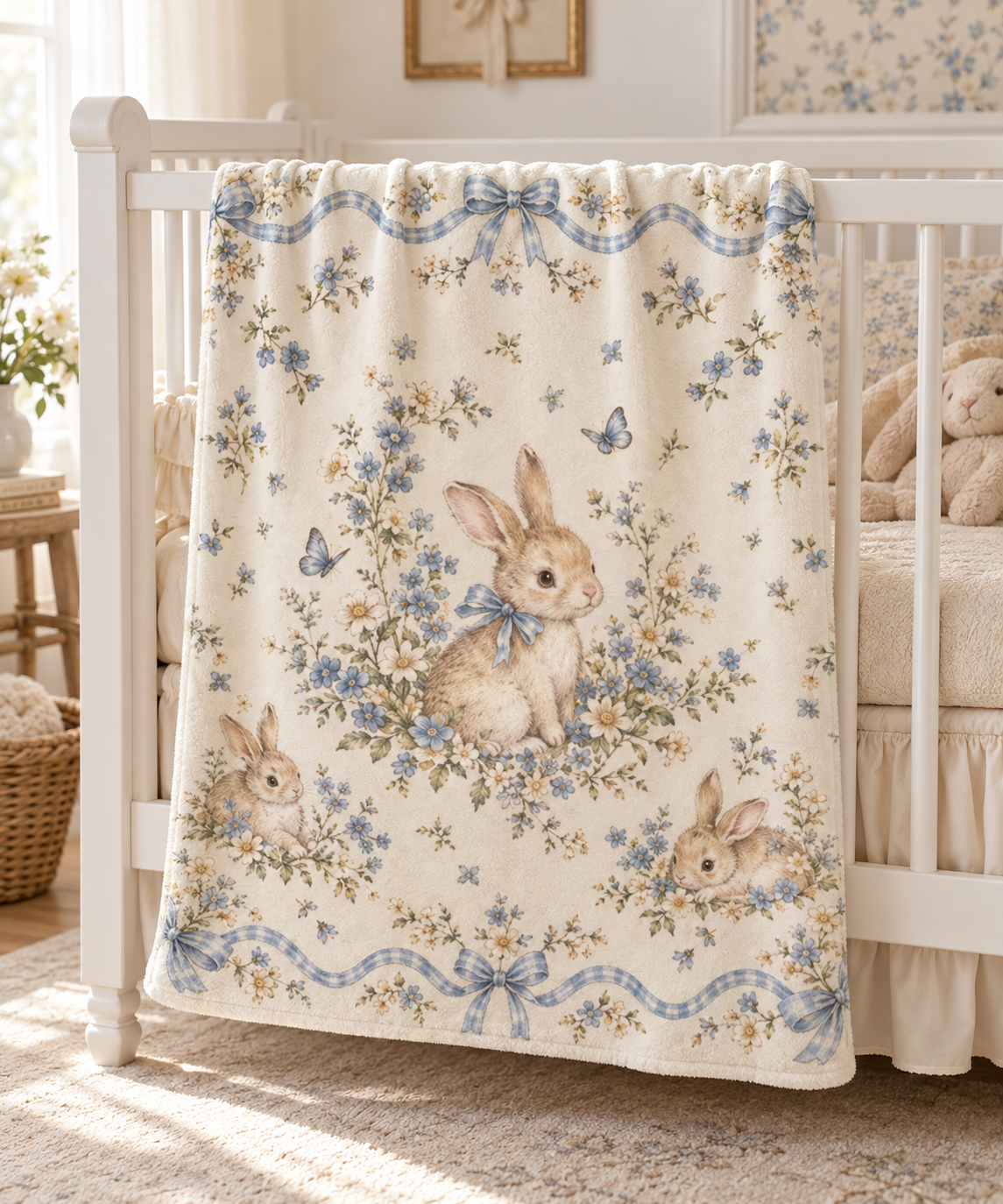vintage bunny floral baby blanket product image 1