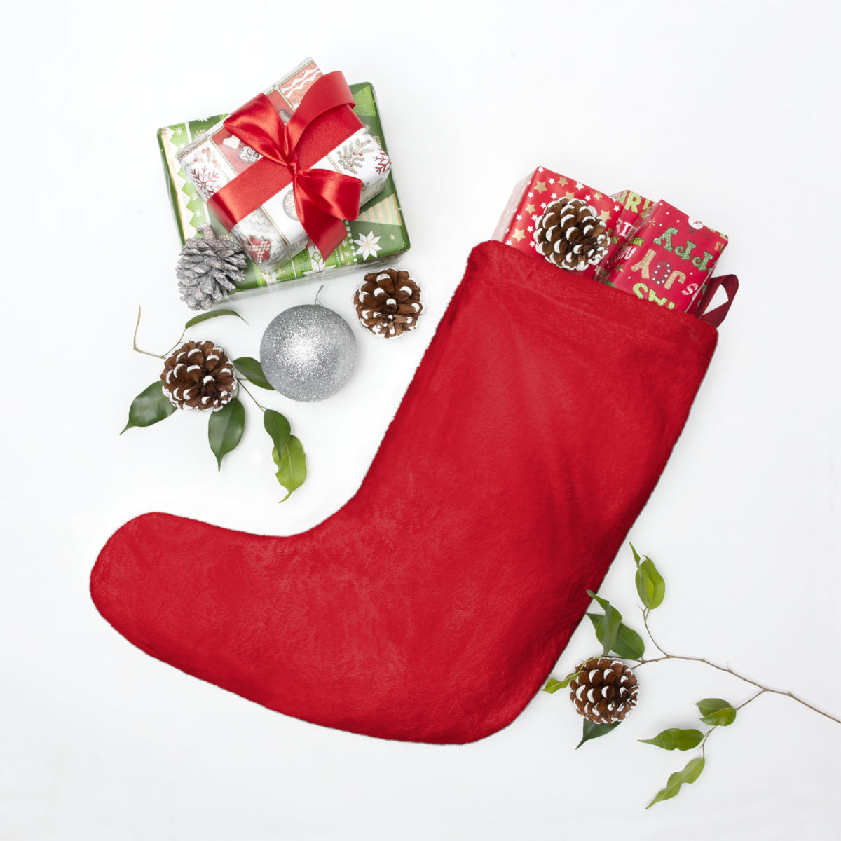 vintage reindeer Christmas stocking with red bow and bell product image 3