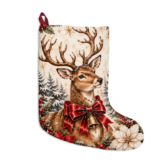 vintage reindeer Christmas stocking with red bow and bell product image 1