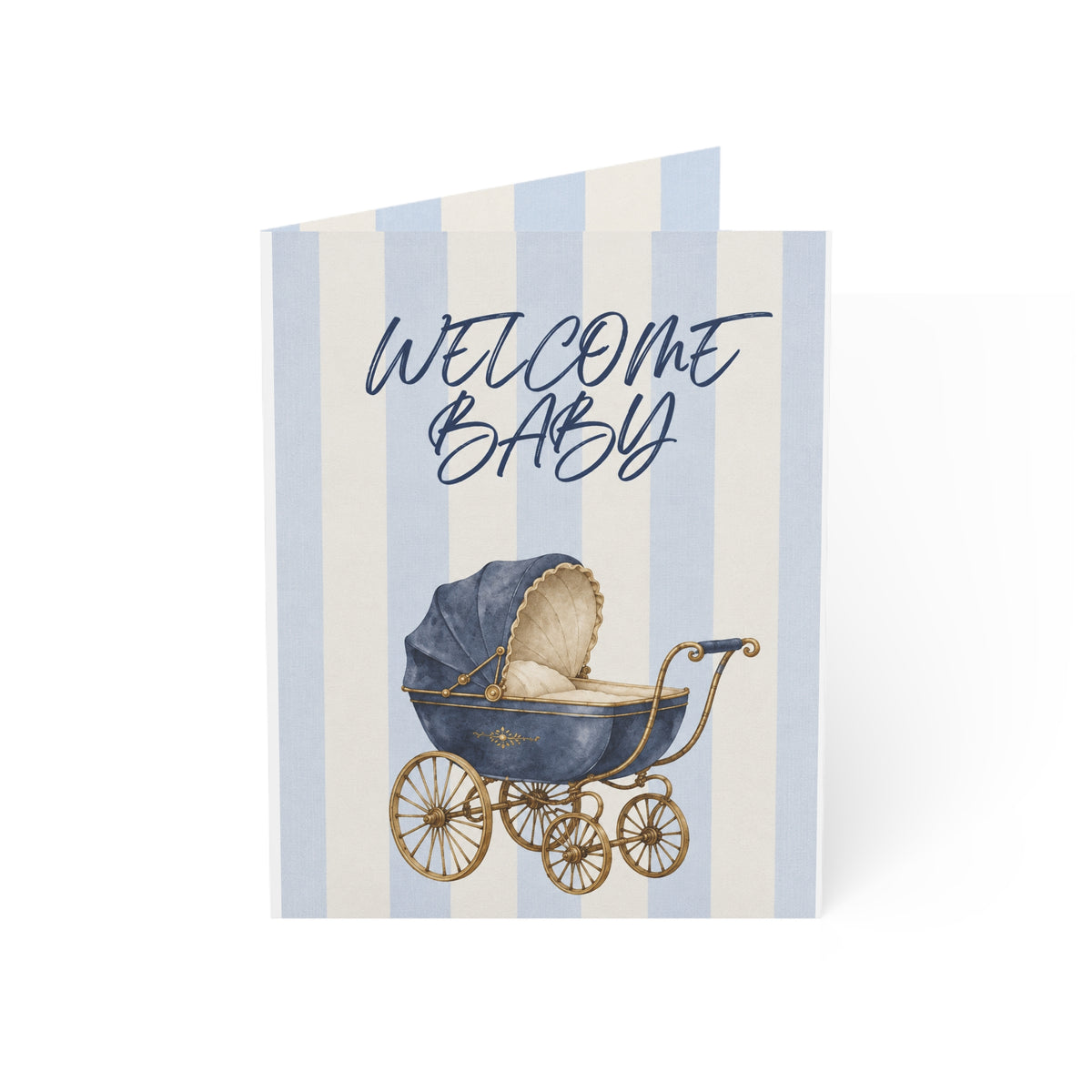 Welcome Baby Card — Blue Vintage Pram Newborn Greeting Card printed greeting card design for welcoming a new baby (image 7)