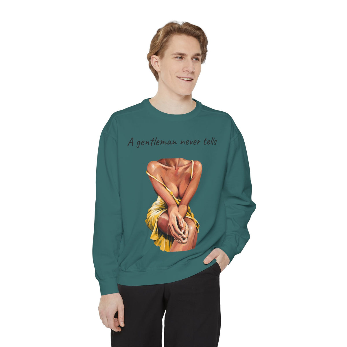 A Gentleman Never Tells Sweatshirt | Garment-Dyed Graphic Crewneck