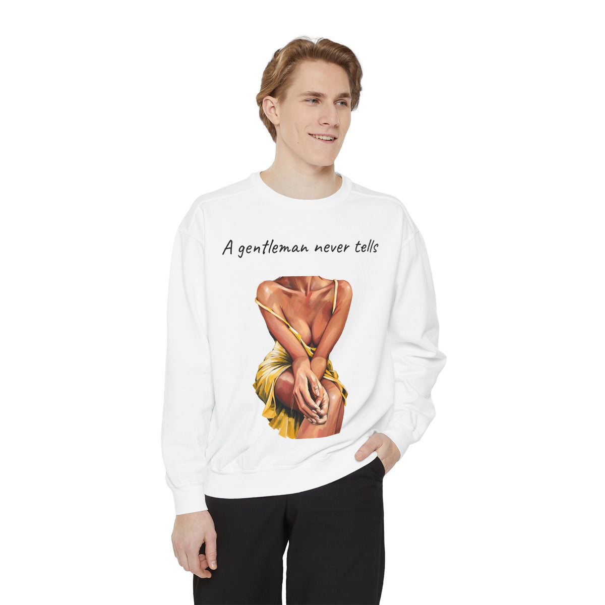 A Gentleman Never Tells Sweatshirt | Garment-Dyed Graphic Crewneck