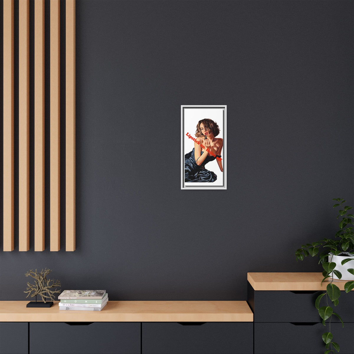 Colorful framed canvas wall art close-up