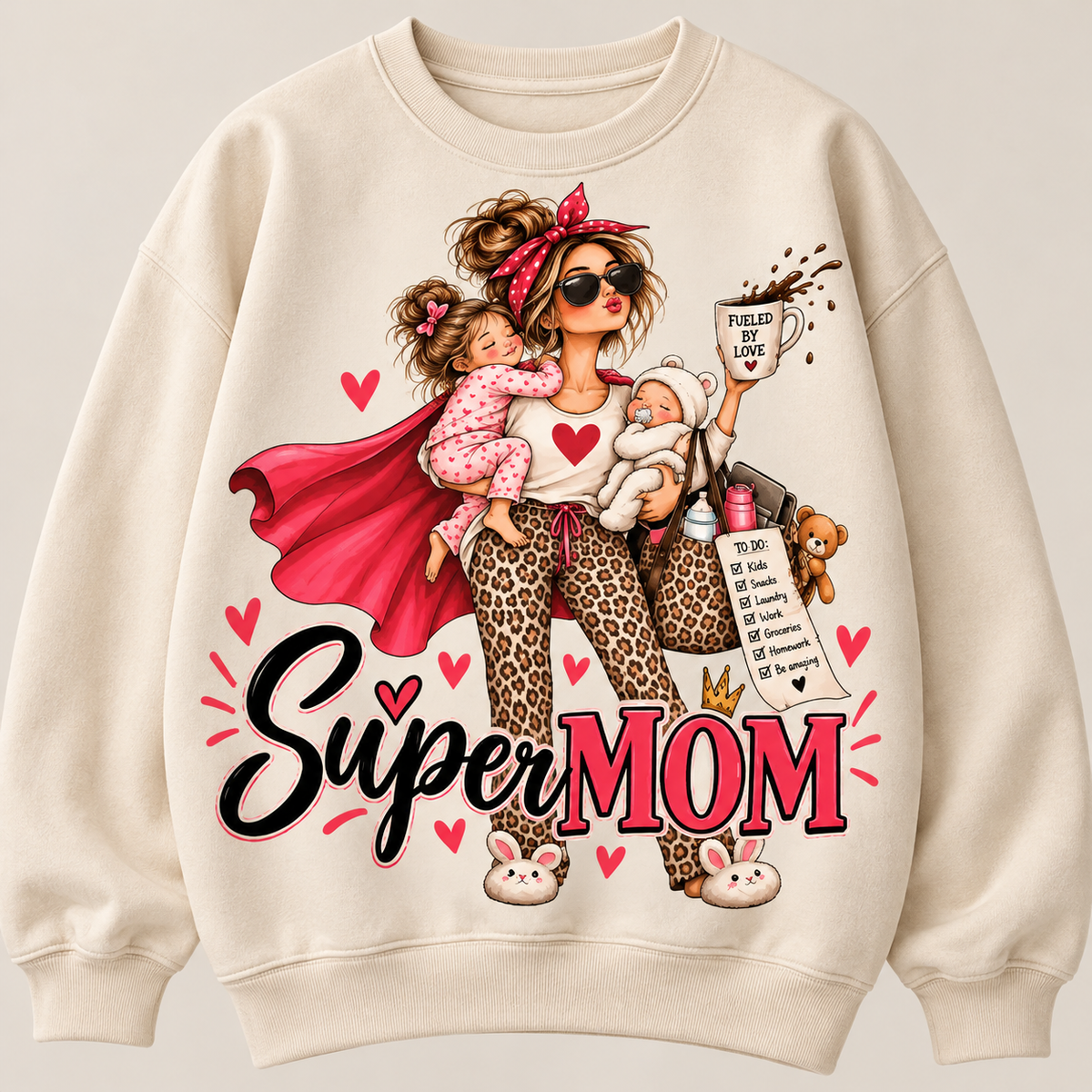SuperMOM crewneck sweatshirt product photo showing graphic print (image 1)