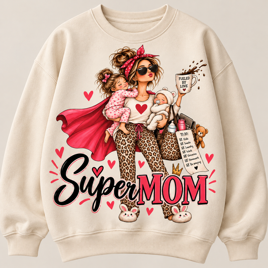 SuperMOM crewneck sweatshirt product photo showing graphic print (image 1)